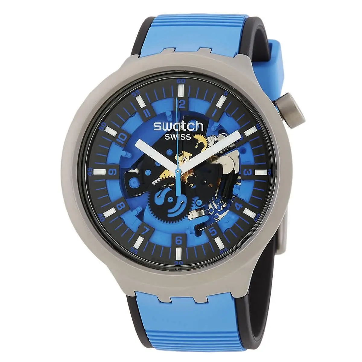 Swatch Big Bold Irony Quartz Unisex Watch SB07S106 - Dial: Blue, Band: Blue, Bezel: Silver-tone