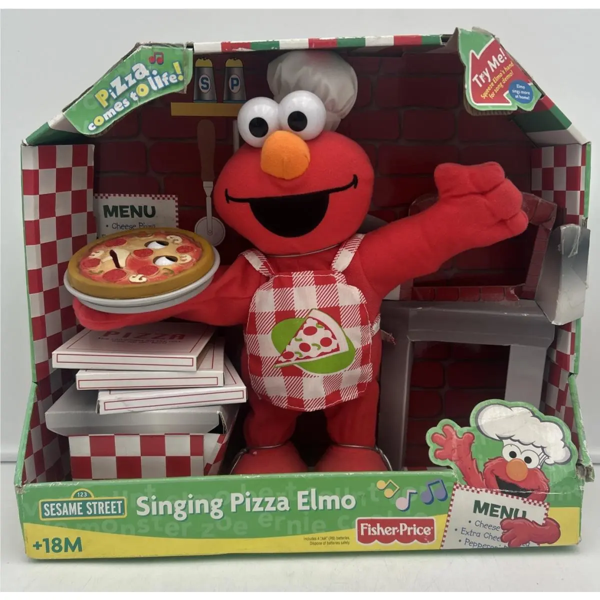 Singing Pizza Elmo Plush Toy Sesame Street Fisher Price Doll 2007 - Read