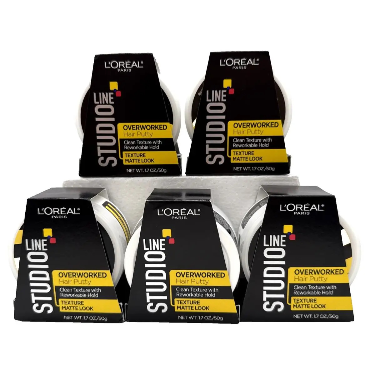 5 Pack L`oreal Paris Studio Line Overworked Hair Putty 1.7 oz