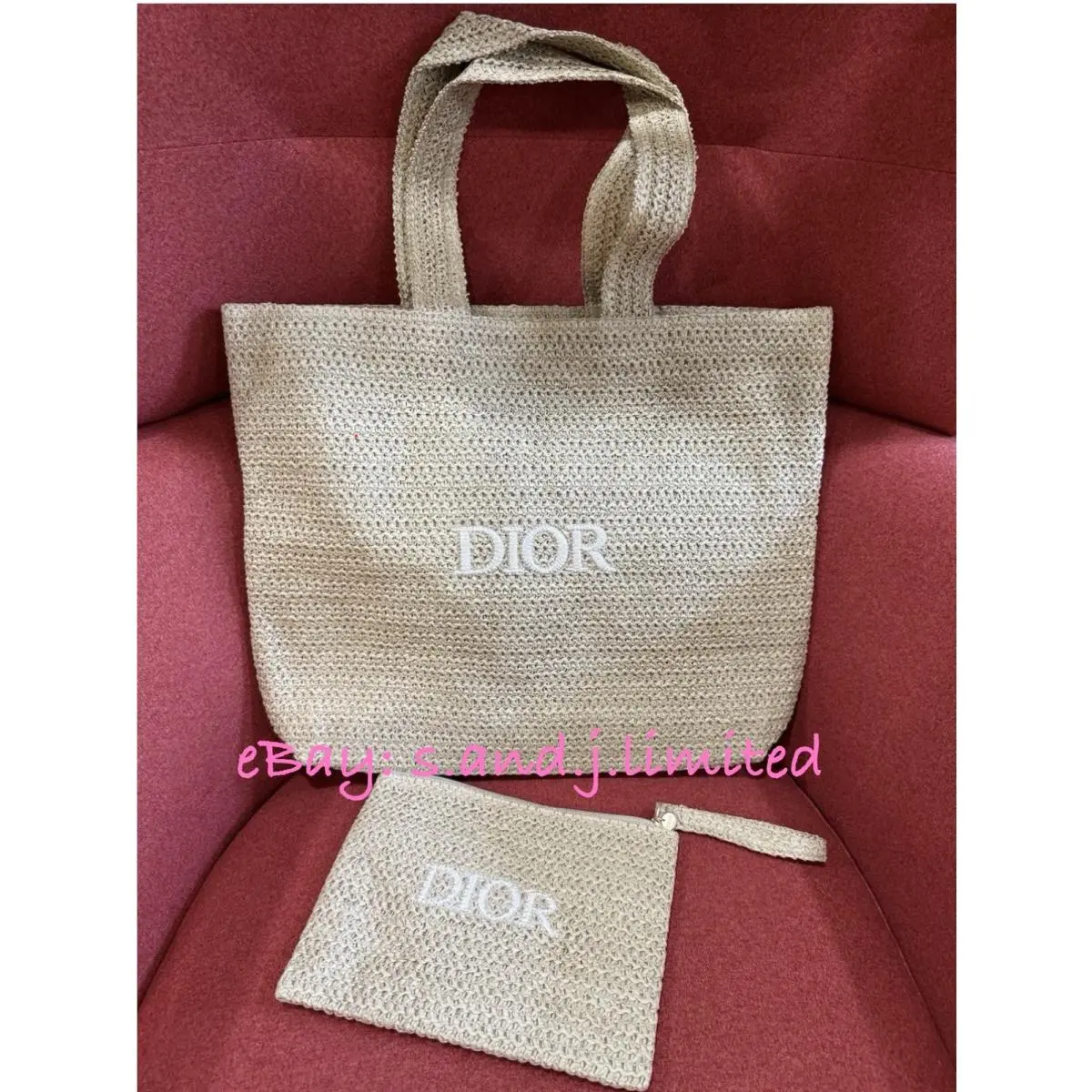 Dior Beauty Gwp Beige Straw Tote Bag Makeup Pouch
