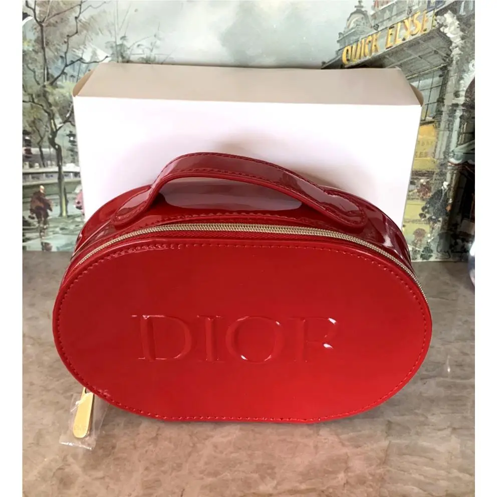 Dior Red Patent Leather Toiletry Bag Pouch Makeup Travel Cosmetic Case