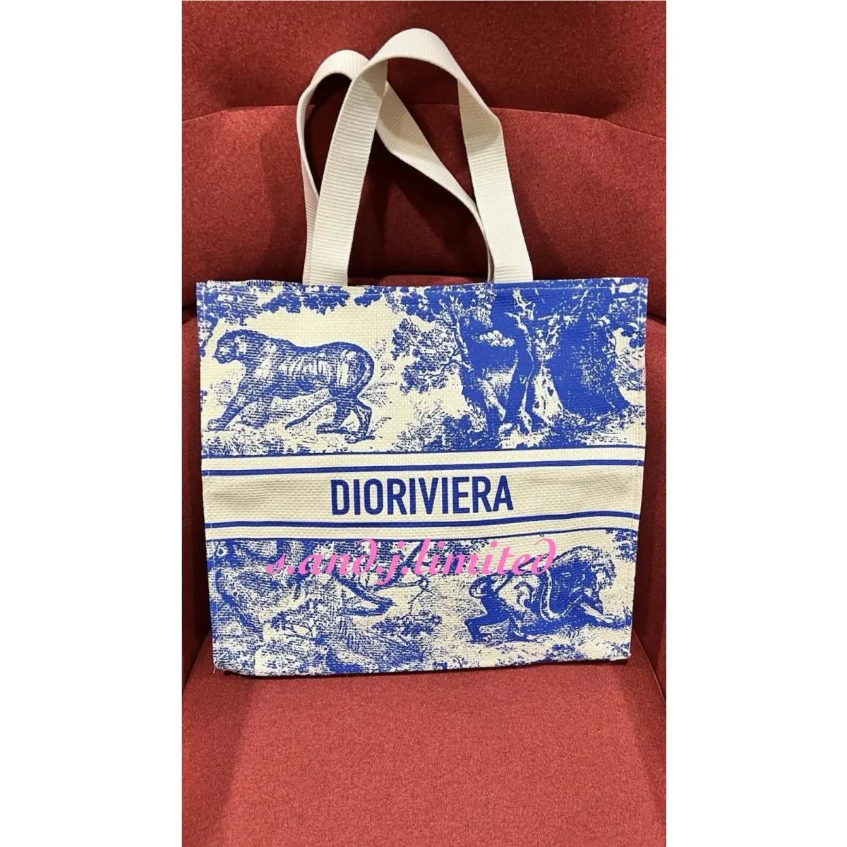 Dior Beauty Gift Gwp Blue Beige Straw Tote Bag Large