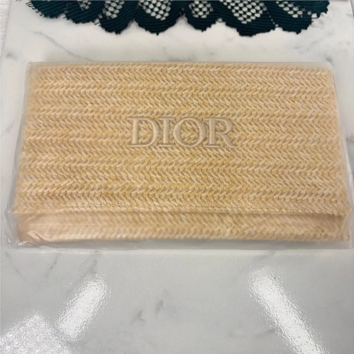 Christian  Beauty Gwp Beach Bridal Straw Raffia Woven Pouch Bag Pearl Strap by Dior
