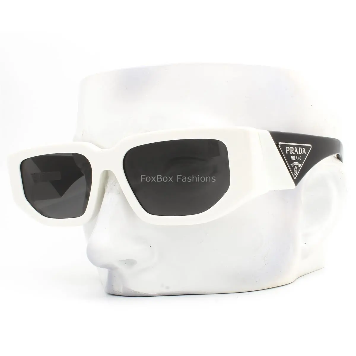 Prada Sunglasses Polished White on Black Silver Logo Spr 09Z-F 142-5S0 with Case