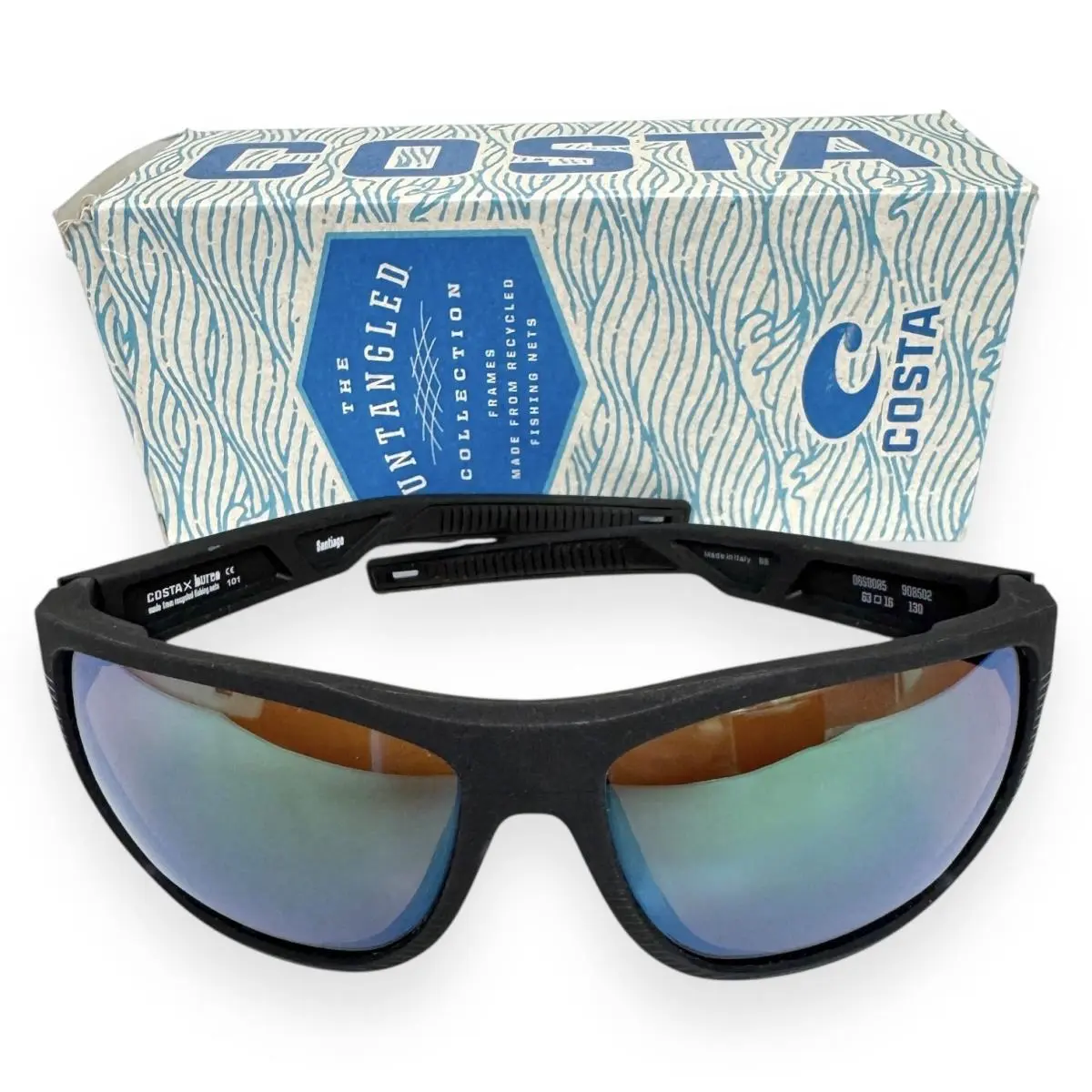 Costa Del Mar Santiago Sunglasses Untangled Black Polarized Green Glass W/pouch