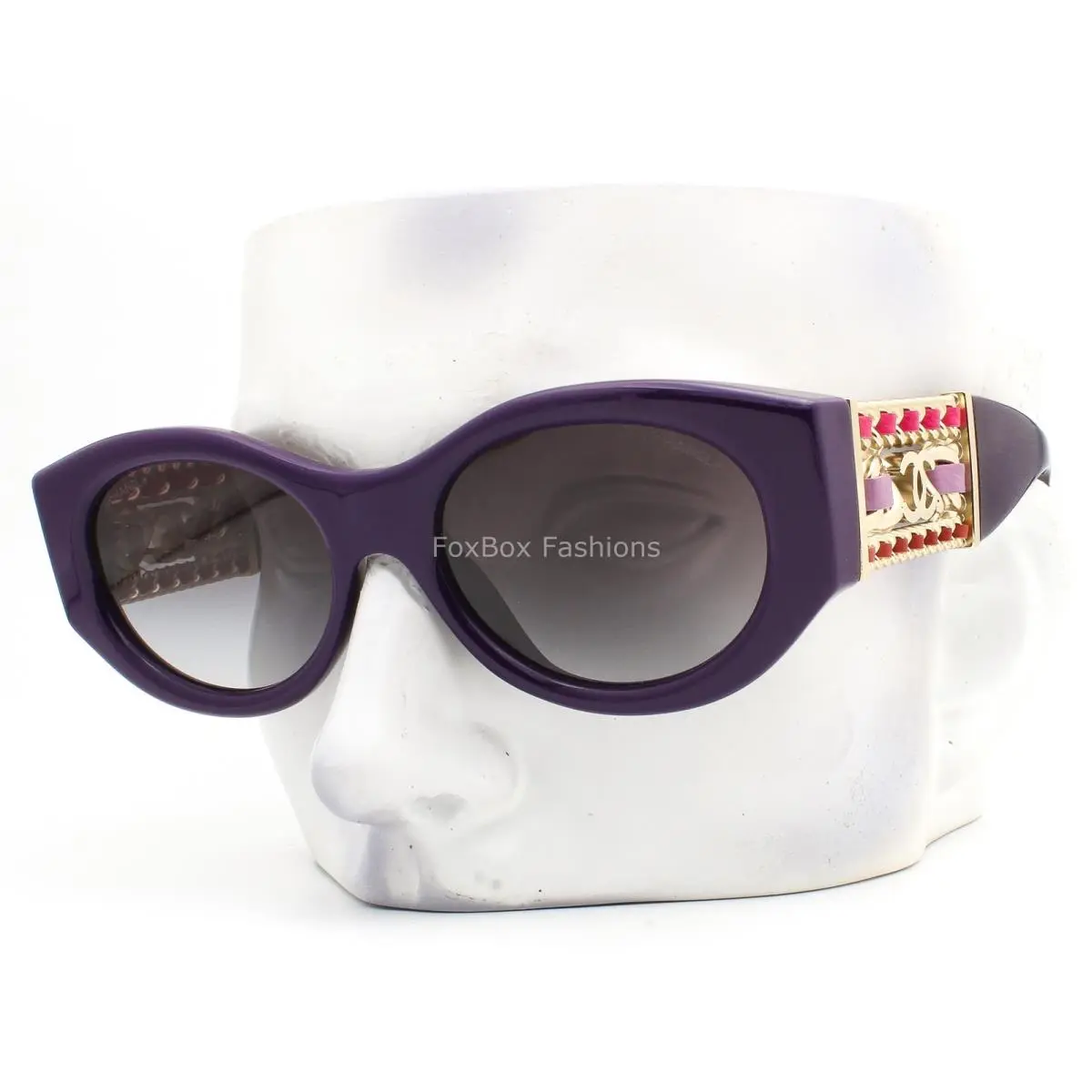 Sunglasses ch5536QA 1758/S6 Midnight Purple Leather Gold Chain with Case by Chanel