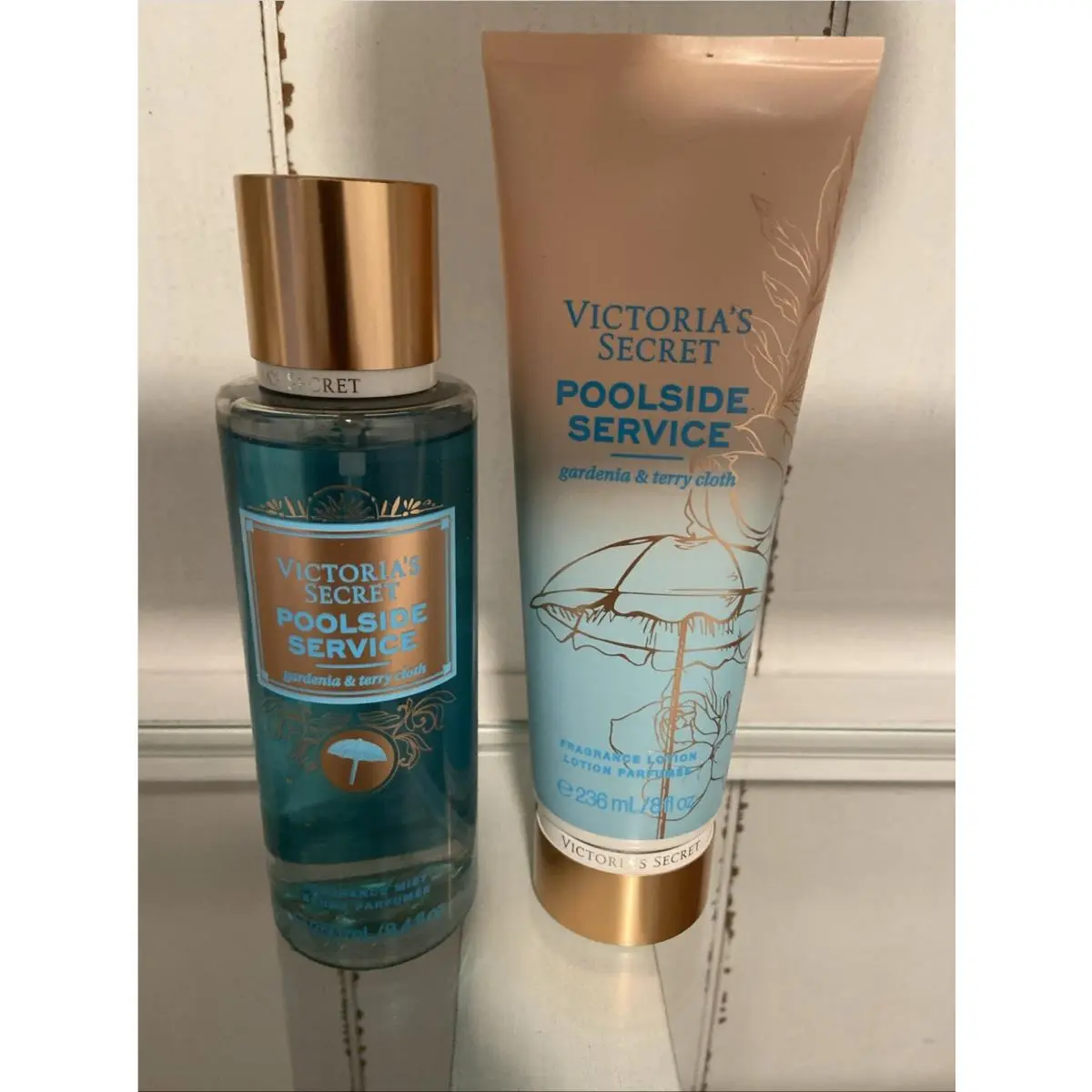 4 Sets Victoria`s Secret Poolside Service Fragrance Mist Body Cream Total of 8