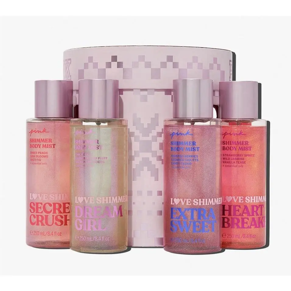 Victoria`s Secret 4 Pc Love Shimmer Mist Gift Set Pink 8.4 oz