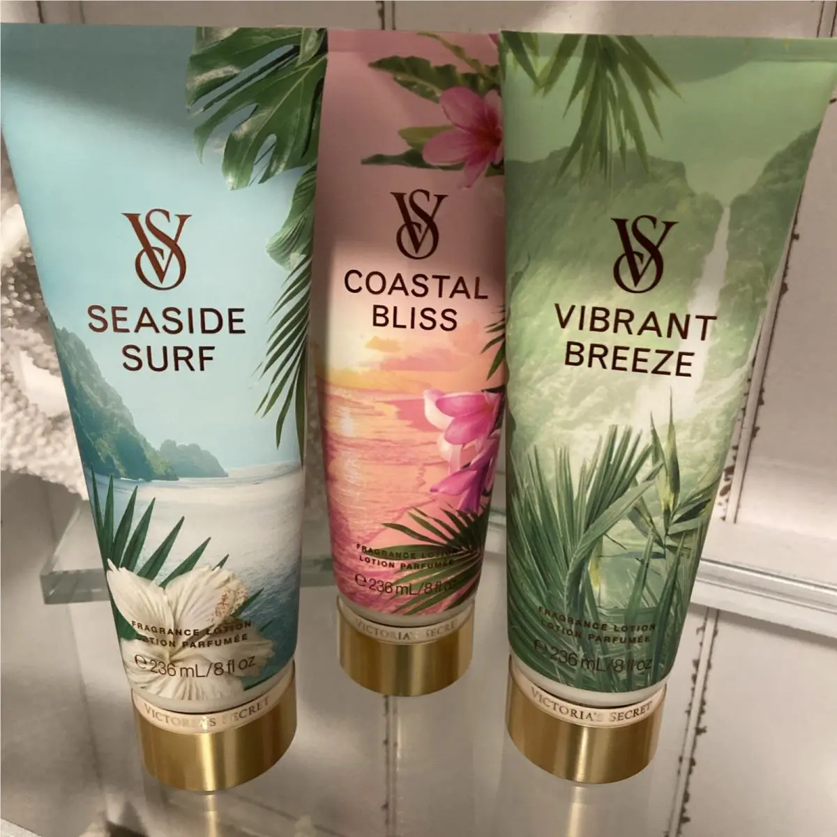 Set of 3 Victoria Secret Body Lotion Seaside Surf Coastal Bliss Vibrant Breeze