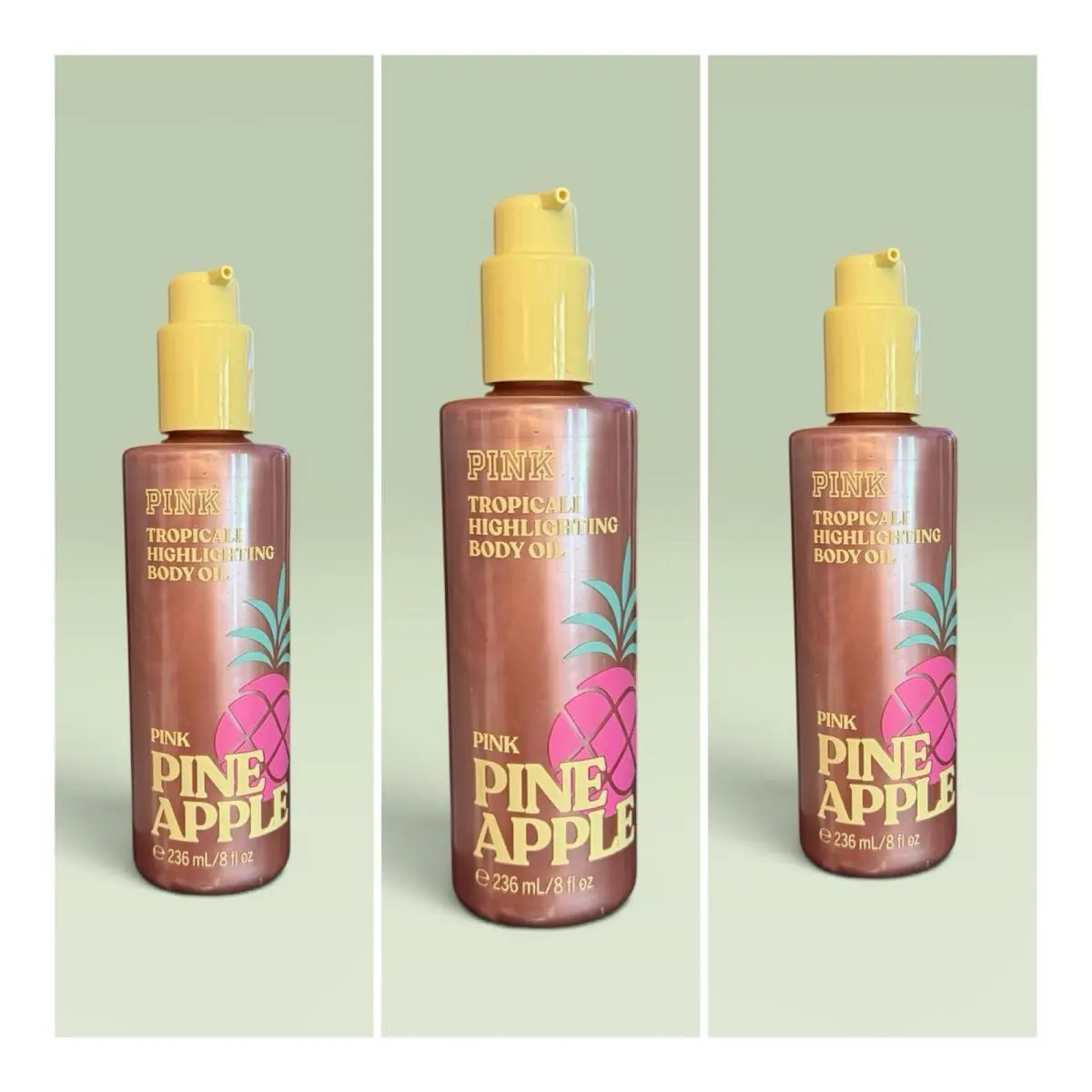 Victoria`s Secret Pink Pineapple Highlighting Body Oil 8 Fl.oz. Lot of 3