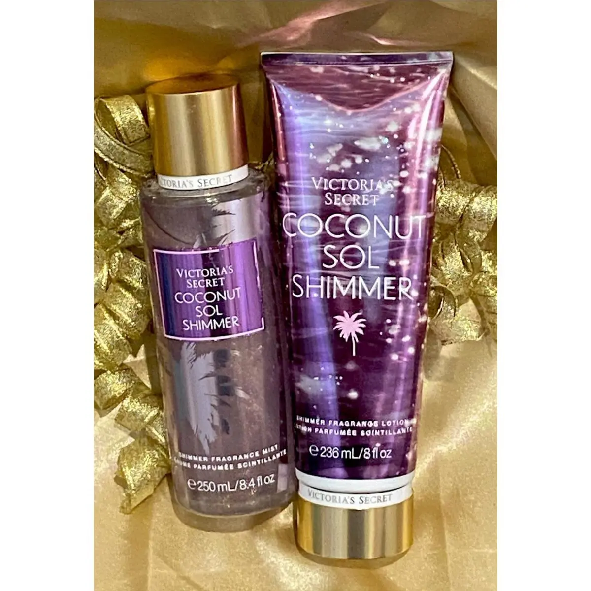 Victoria`s Secret Coconut Sol Shimmer 2 Pc Set Fragrance Mist Lotion Htf
