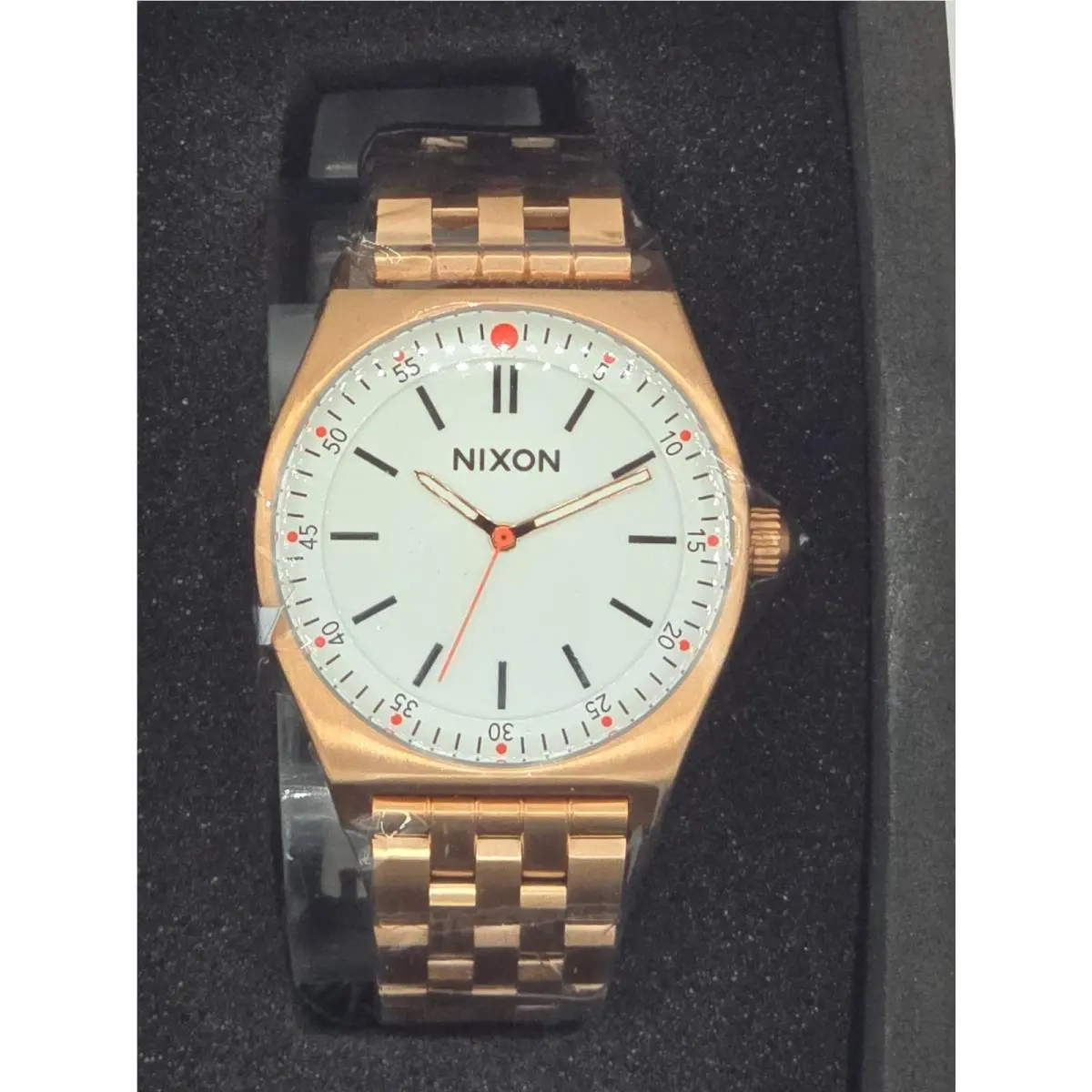 Crew 37mm White Dial Rose Gold Bracelet Quartz Analog Watch A1186-2761 by Nixon