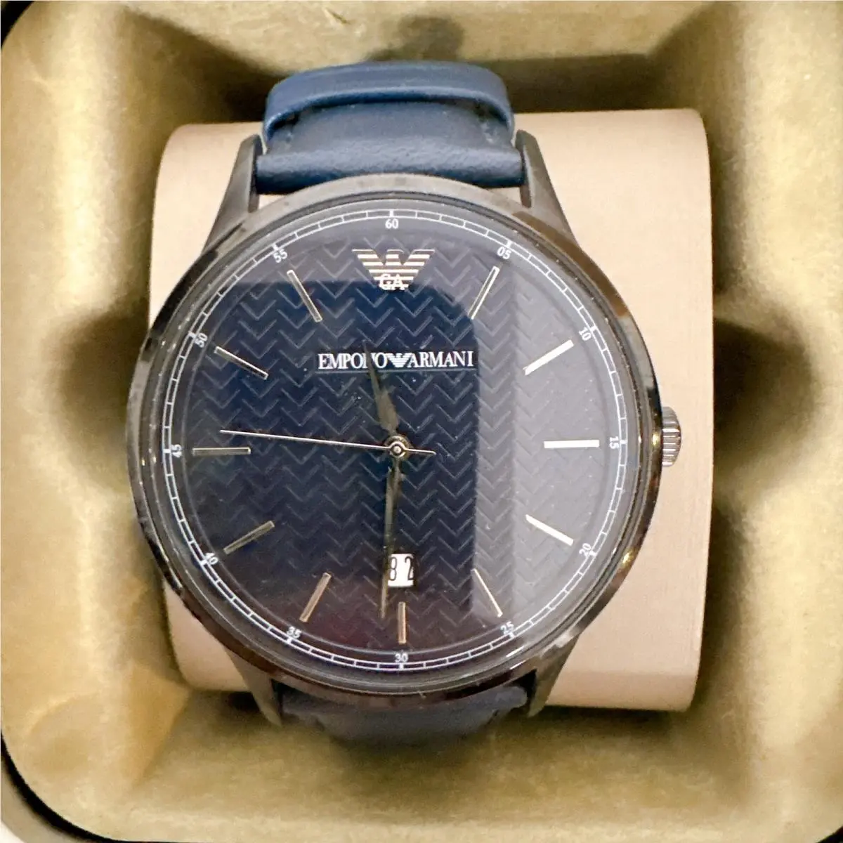 Emporio Armani AR11190 Blue Dial Blue Leather Strap Men`s Watch