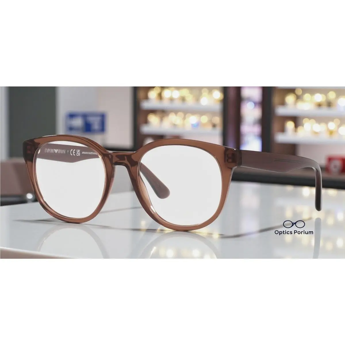 Emporio Armani EA3207 5044 Shiny Transpnt Brown Demo Lens 53 mm Men`s Eyeglasses