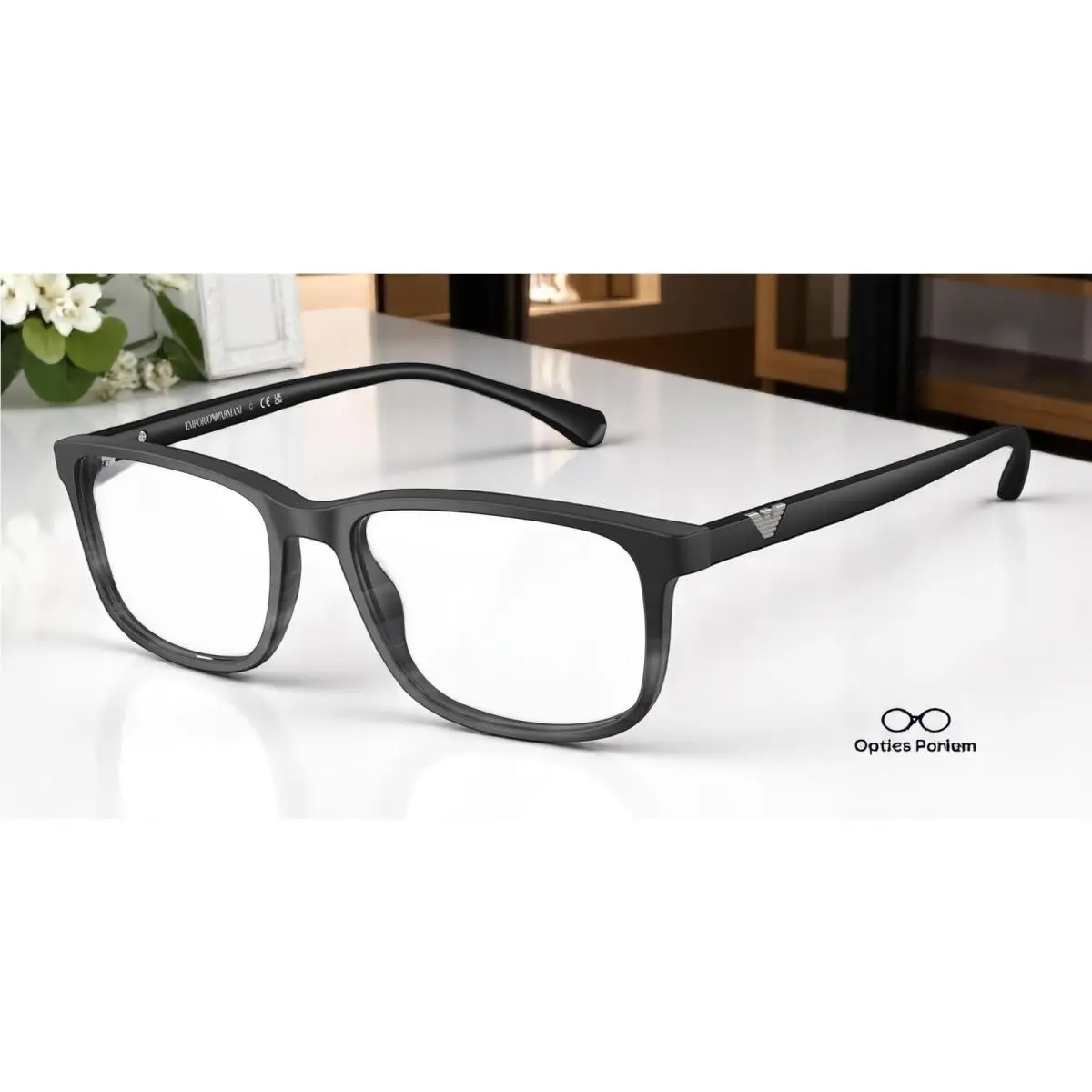 Emporio Armani EA3098 5566 Black Striped Grey Demo Lens 53 mm Men`s Eyeglasses