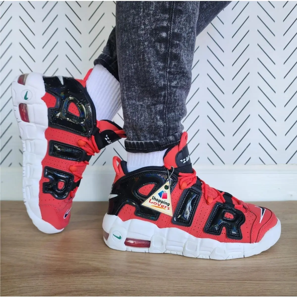 ⭐nike Air More Uptempo GS 7Y Big Kids Shoes Chunky Sneakers Red Black DV2205-600