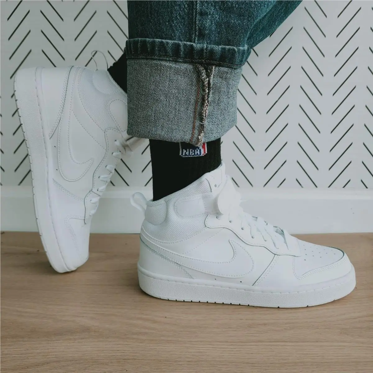 ⭐nike Court Borough Mid 2 6.5Y Big Kid`s Shoes Triple White Sneakers CD7782-100⭐