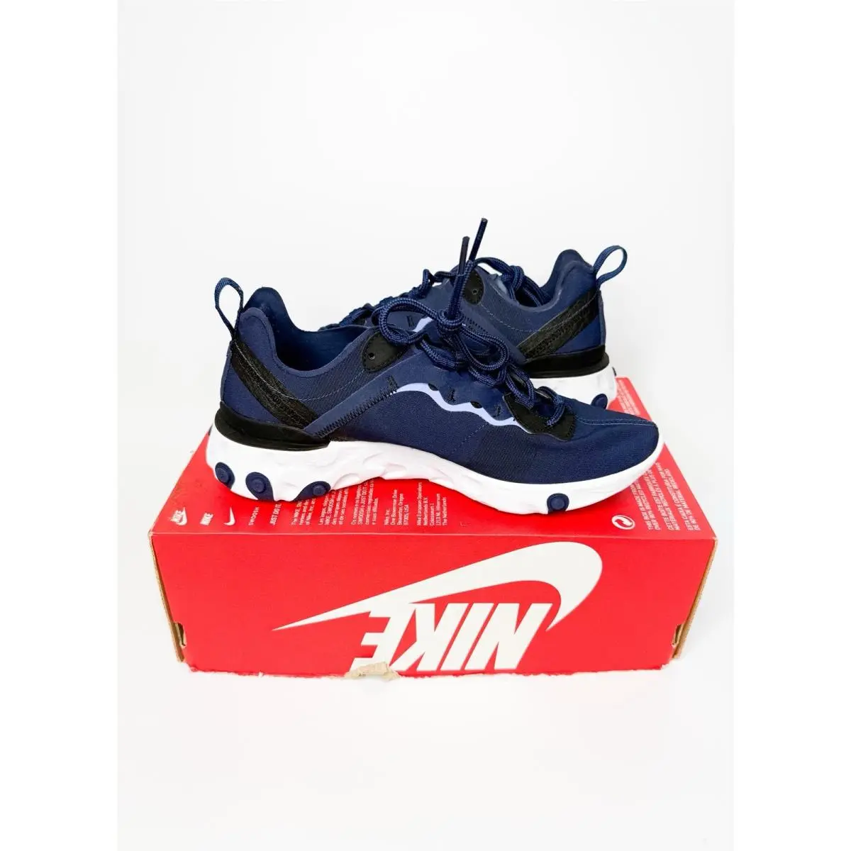 Nike React Element 55 Midnight Navy Royal Pulse Blue White Size 7.5 BQ6166-400