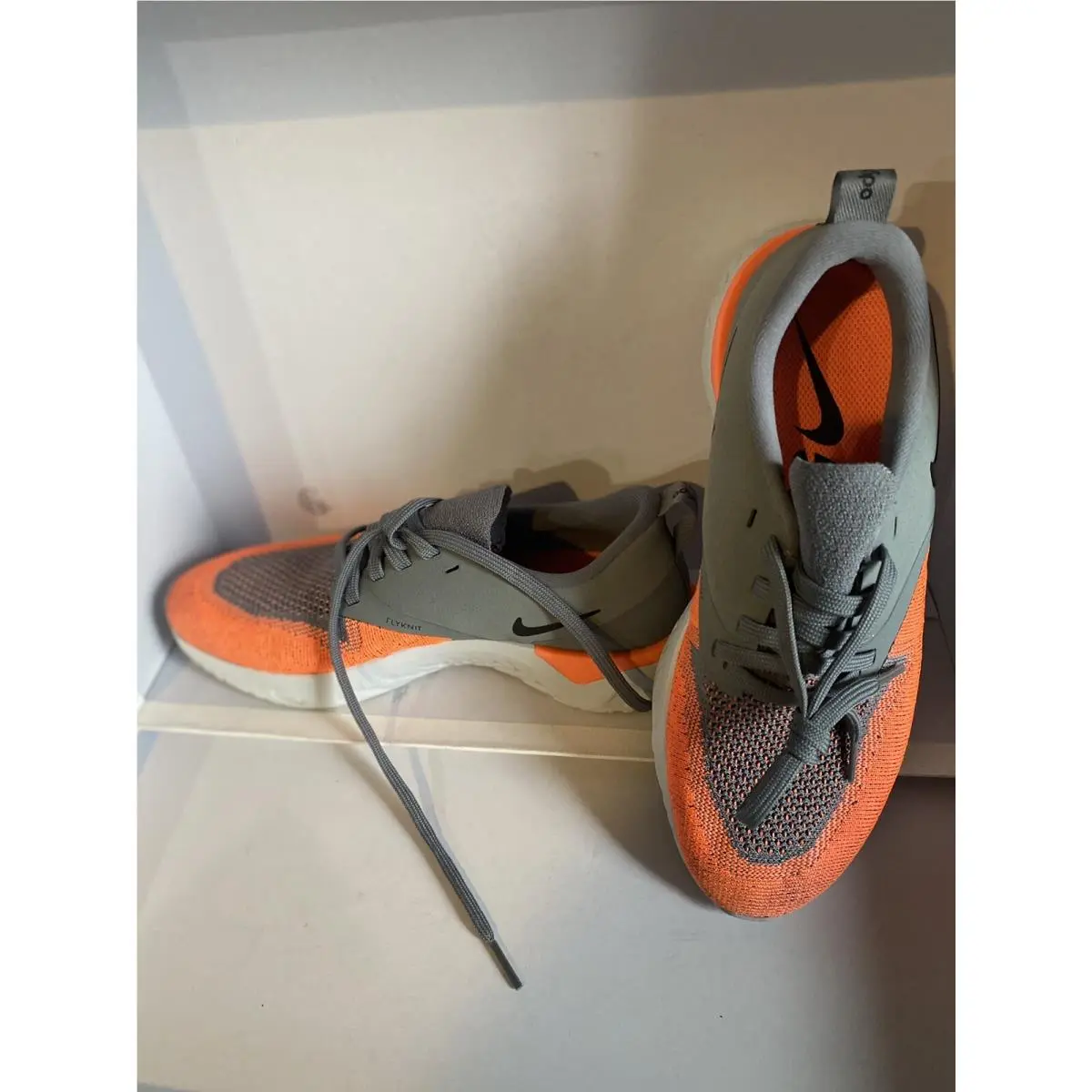 Size 7.5 - Nike Odyssey React Flyknit 2 Cool Grey Bright Mango Women’s Sneakers