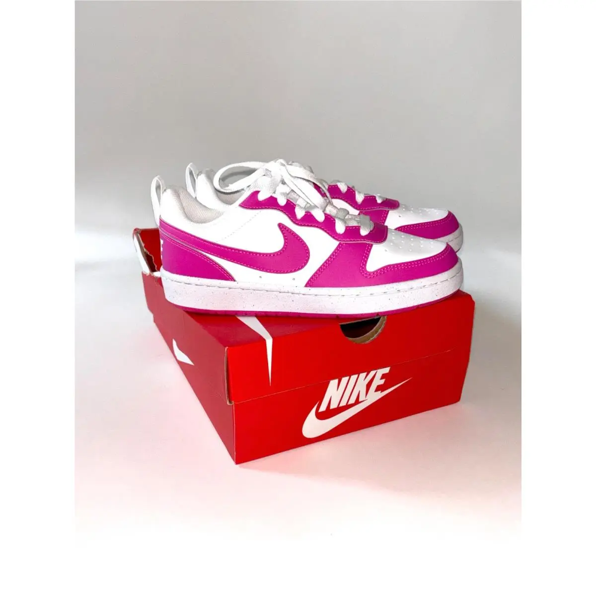 Nike Girls Pink White Court Borough Low Recraft GS School Sport Sneaker Shoes