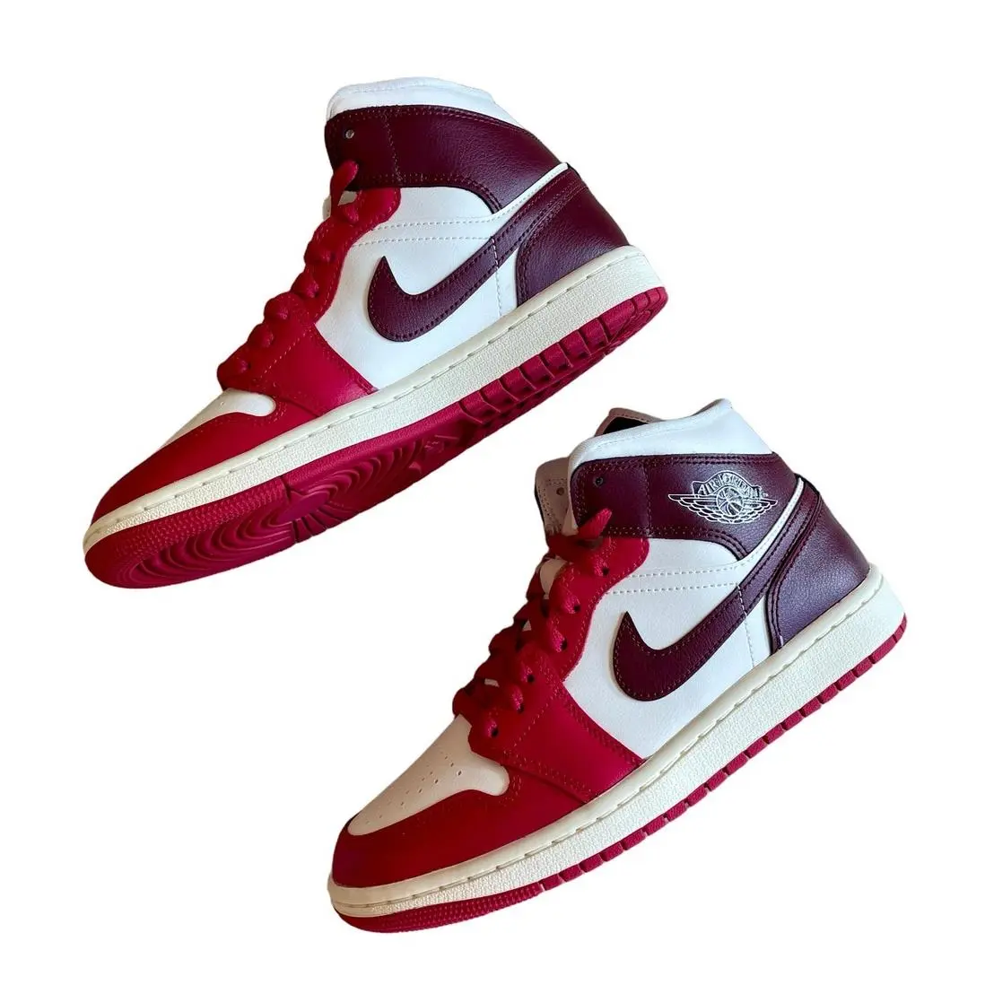 Air Jordan 1 Mid Womens 8 Sail Mystic Hibiscus Red Sneakers BQ6472-119 Box