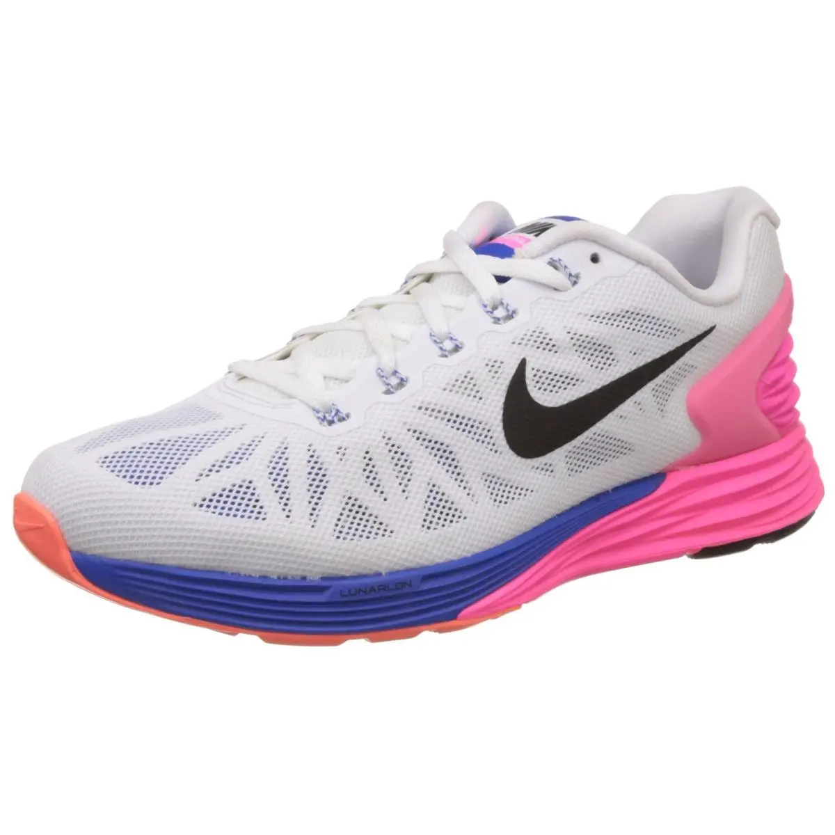 Nike Women`s Lunarglide 6 Sneakers 654434 101 White Pink Blue Running Shoe 7