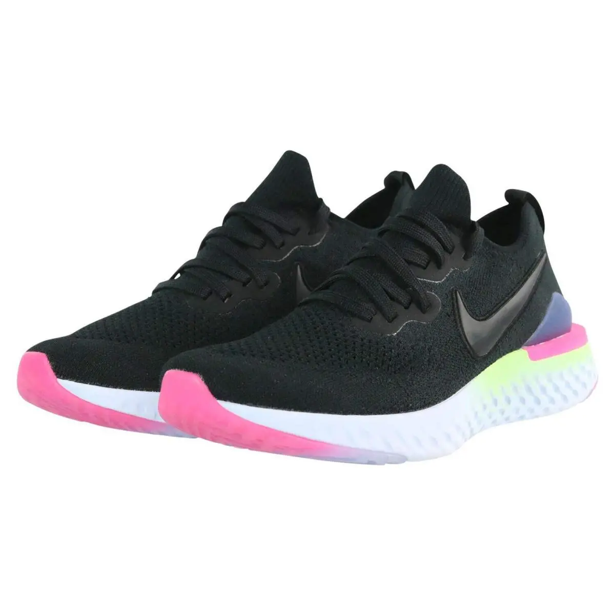 Nike Womens Epic React Flyknit 2 Black /black Sapphire Sneakers Size 5 B