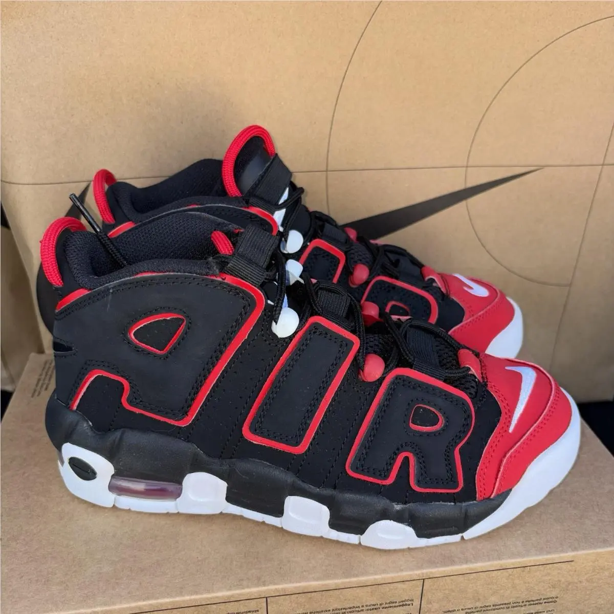 Nike Air More Uptempo 96 GS Red Toe Black Nby FB1344-001 Size 5.5Y /womens 7
