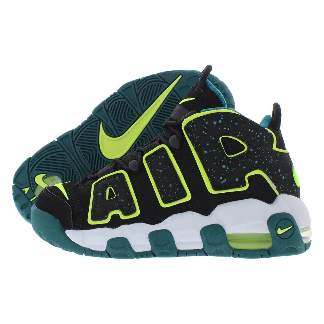 Nike Air More Uptempo GS Boys Shoes Size 7 Color: Black/lime/white