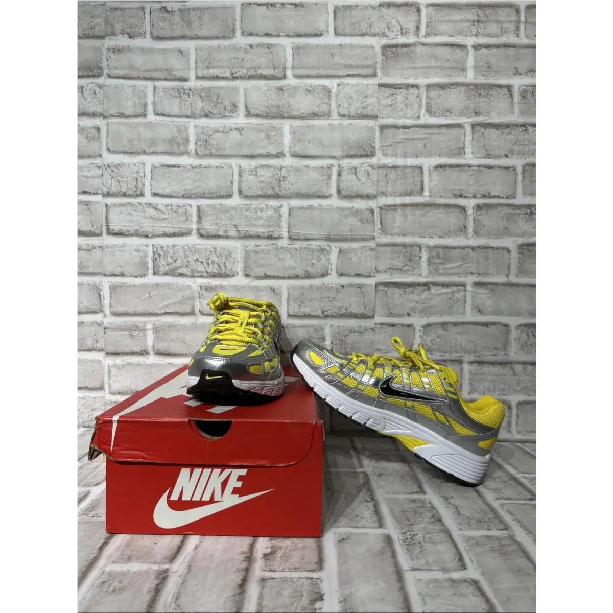 Nike P-6000 Mens Yellow Metallic Silver Retro Running Shoes CD6404-701 Size 8