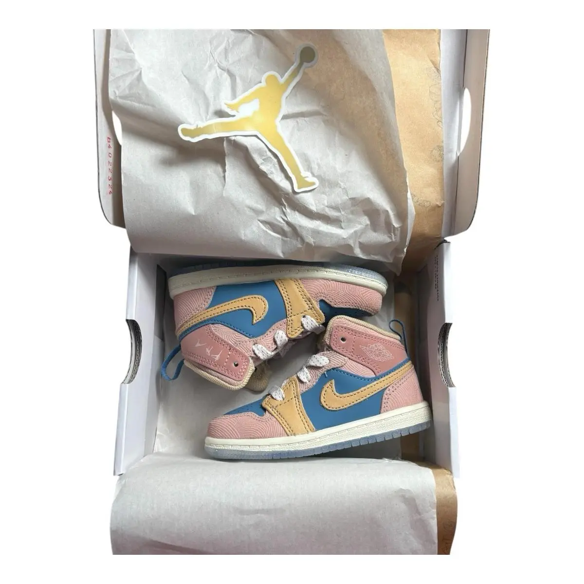 Jordan 1 Mid Sneaker School TD 7 C Shoes Aegean Storm/hemp-pink Oxford