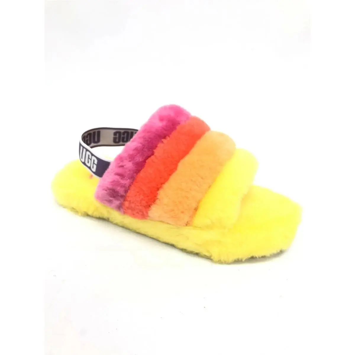 Ugg Kid`s Fluff Yeah Slide Slippers Shoes Yellow Rainbow 1116157K Size 5