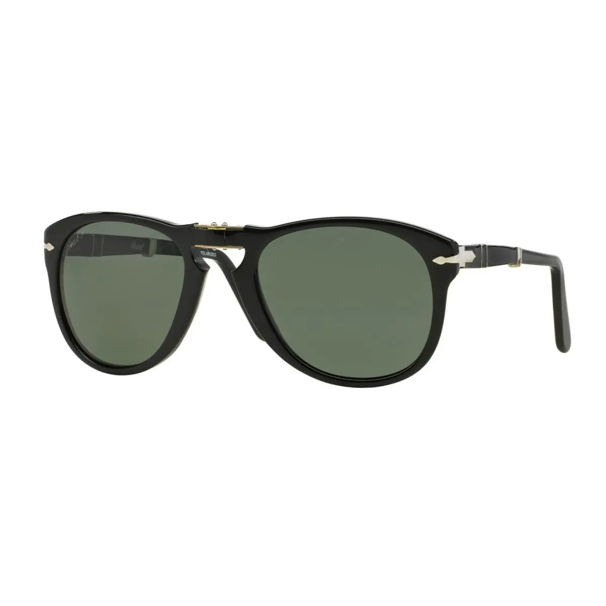 Persol PO0714 95/58 Sunglasses Black Green Polarized Folding 54mm - Black, Frame: Black, Lens: Green