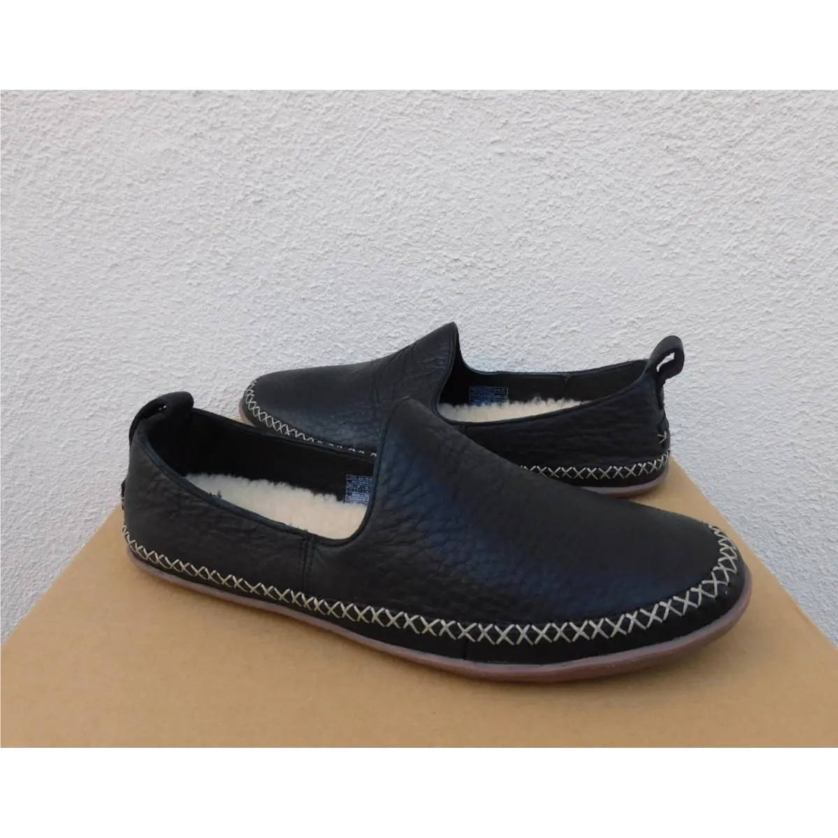 Ugg Delfina Black Leather/ Wool Moccasin Loafers Shoes Women US 11/ Eur 42