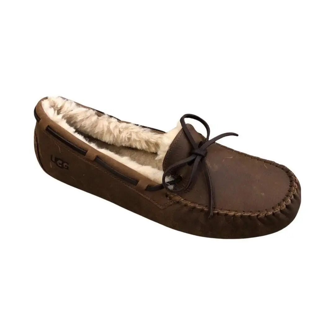 Ugg Men`s Olsen Slippers Tan Leather House Shoe Moccasins 1112441 Size 8 - Tan