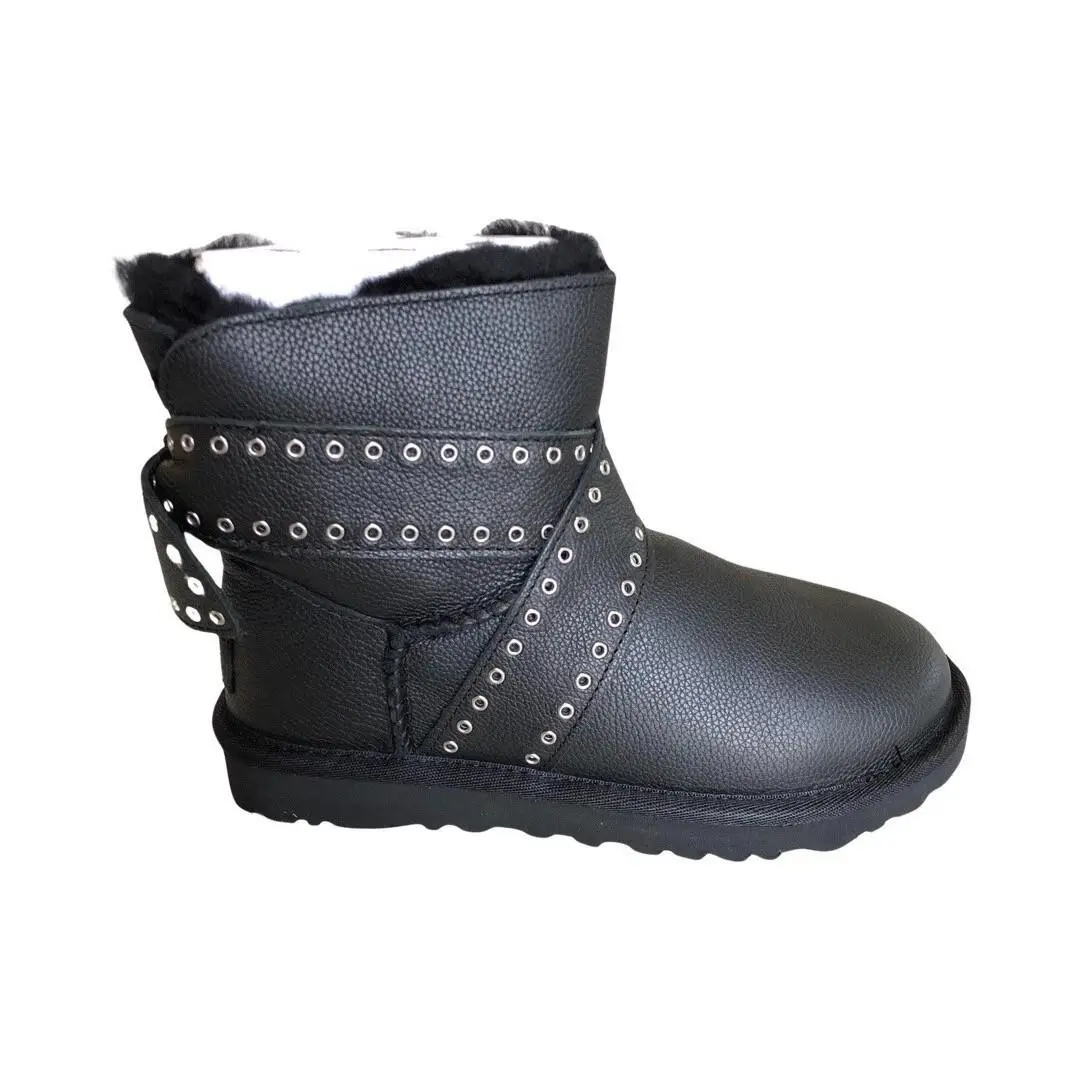 Ugg Cameron Black Leather Ankle Boots 1016298 Size Women`s 5 / Big Kids 3