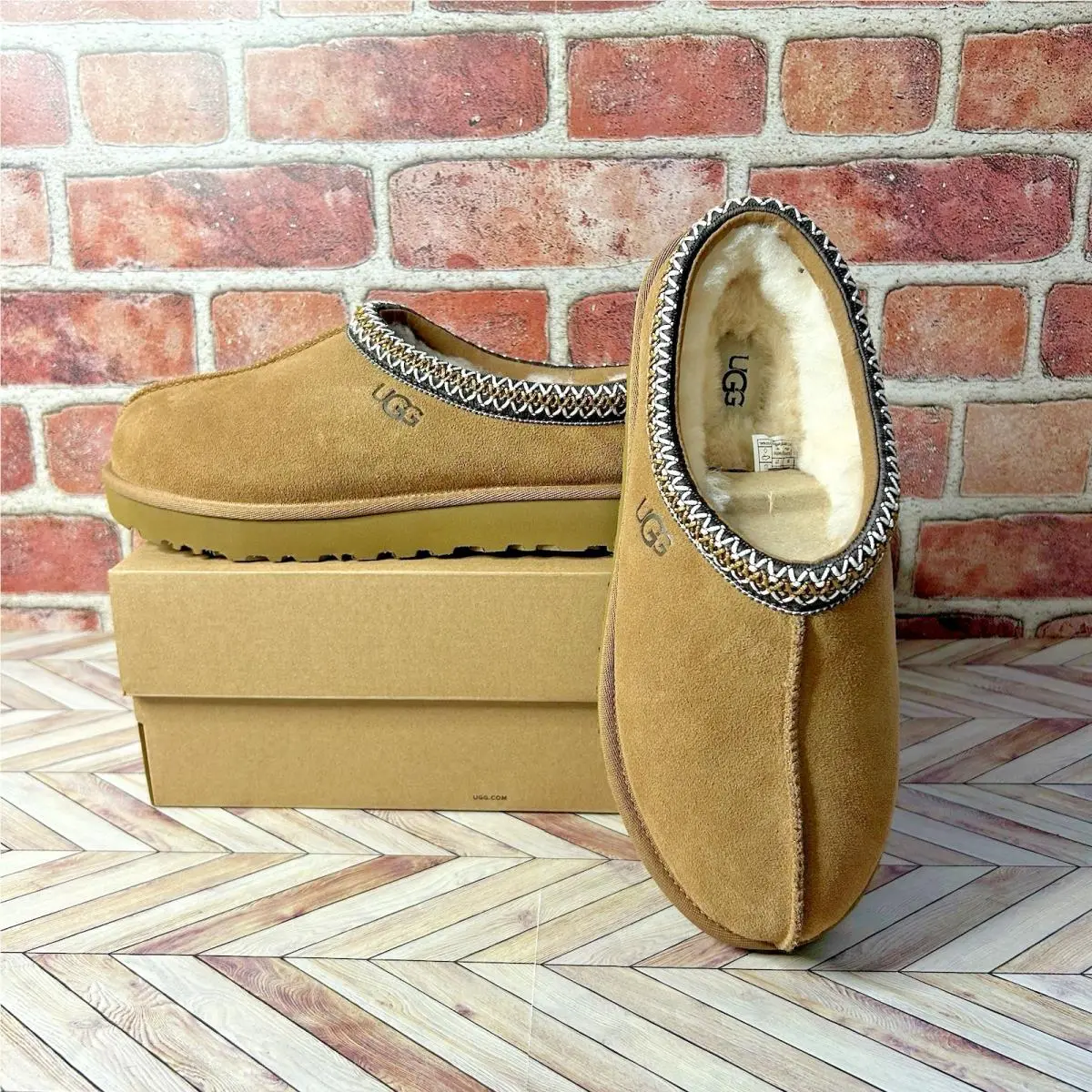 Ugg Tasman II Chestnut Braid Suede Wool Slipper Shoe Sz 10