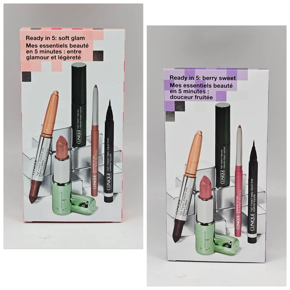 Clinique 5 PC Makeup Gift Set For Lips Eyes Ready IN 5 Berry Sweet Soft Glam