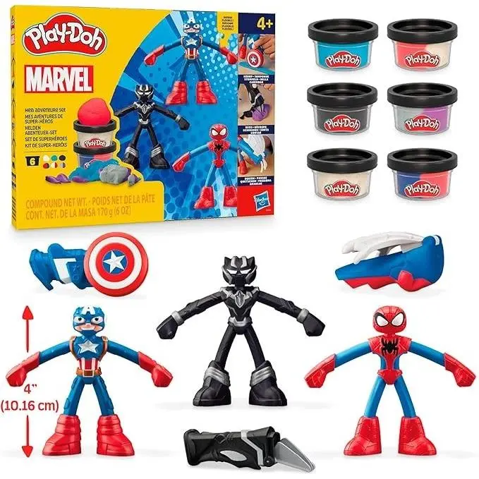 Play-doh Marvel Hero Playset 3 Action Fig Captain America Spidey Black Panther