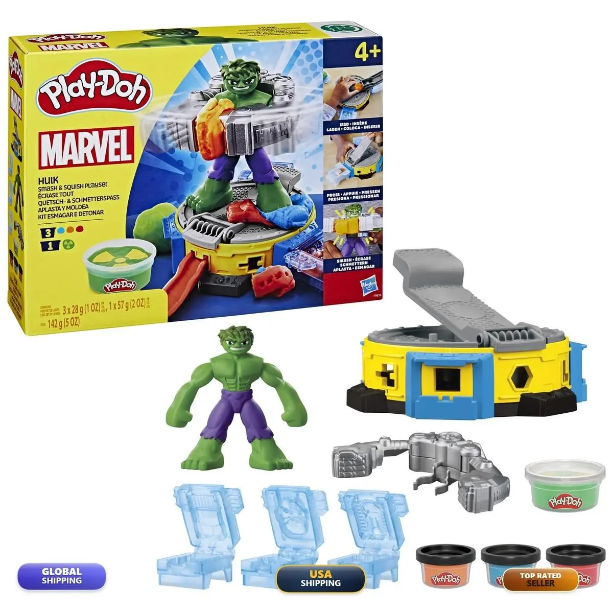 Play-doh Marvel Hulk Smash Squish Playset with Bendy Action Figure