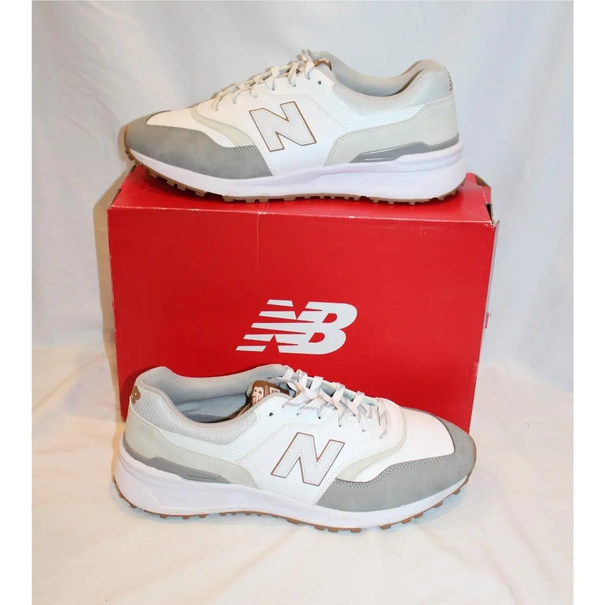 New Balance 997 SL Men`s White Gray Golf Sneakers Spikeless 12 Wide 2E New
