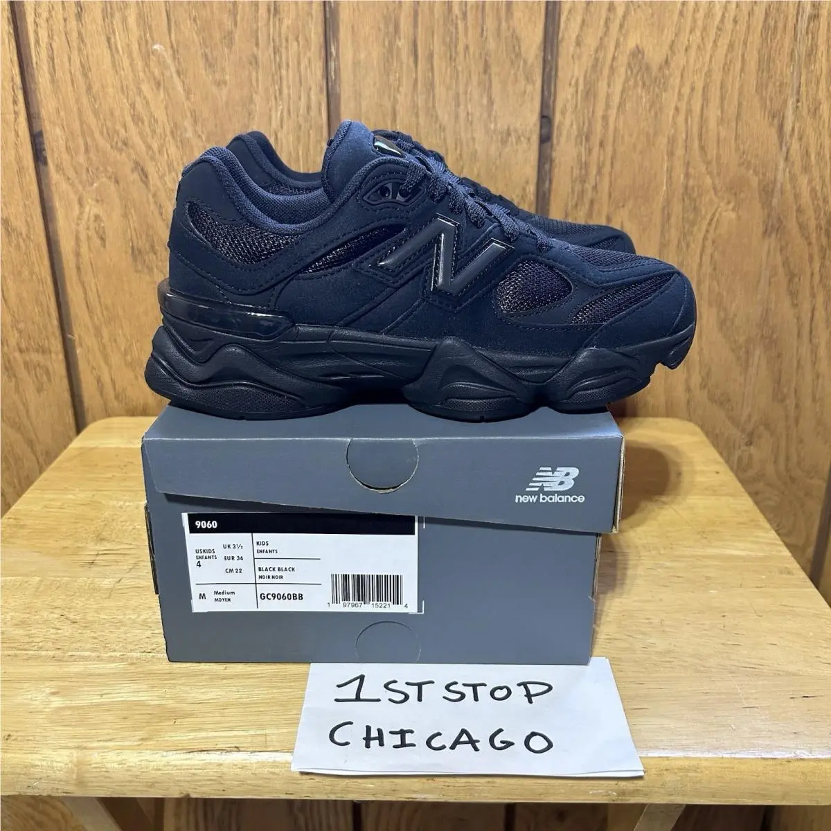 New Balance 9060 Triple Black Big Kids GS Size 4Y Black Cat Phantom GC9060BB New