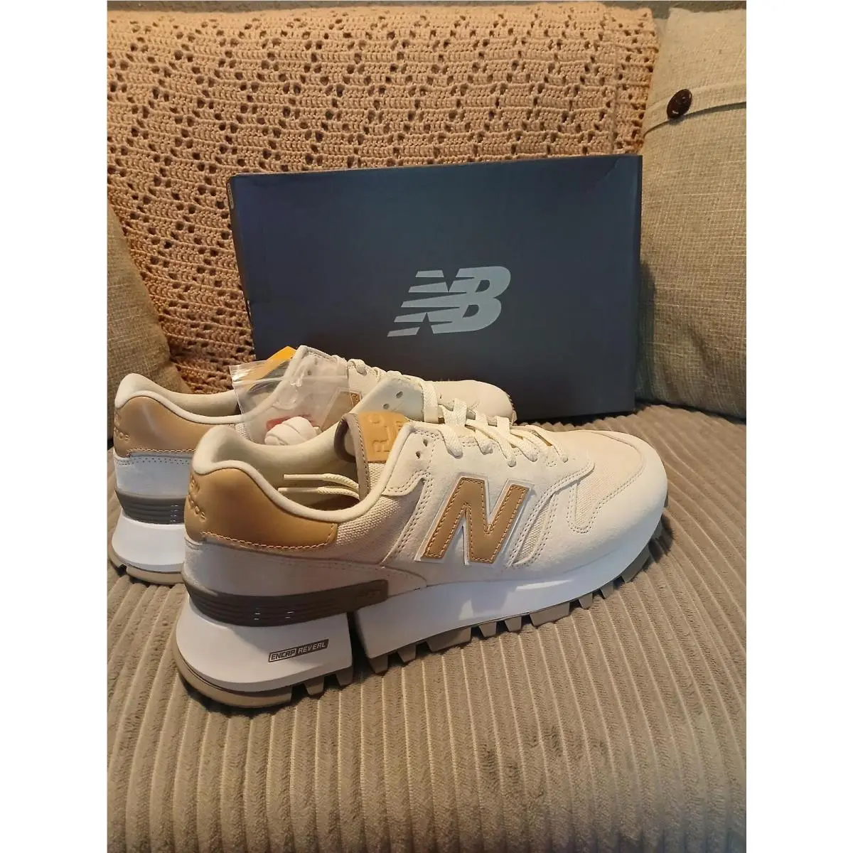 New Balance Men`s Beige and White Sneakers with Vibram Sole