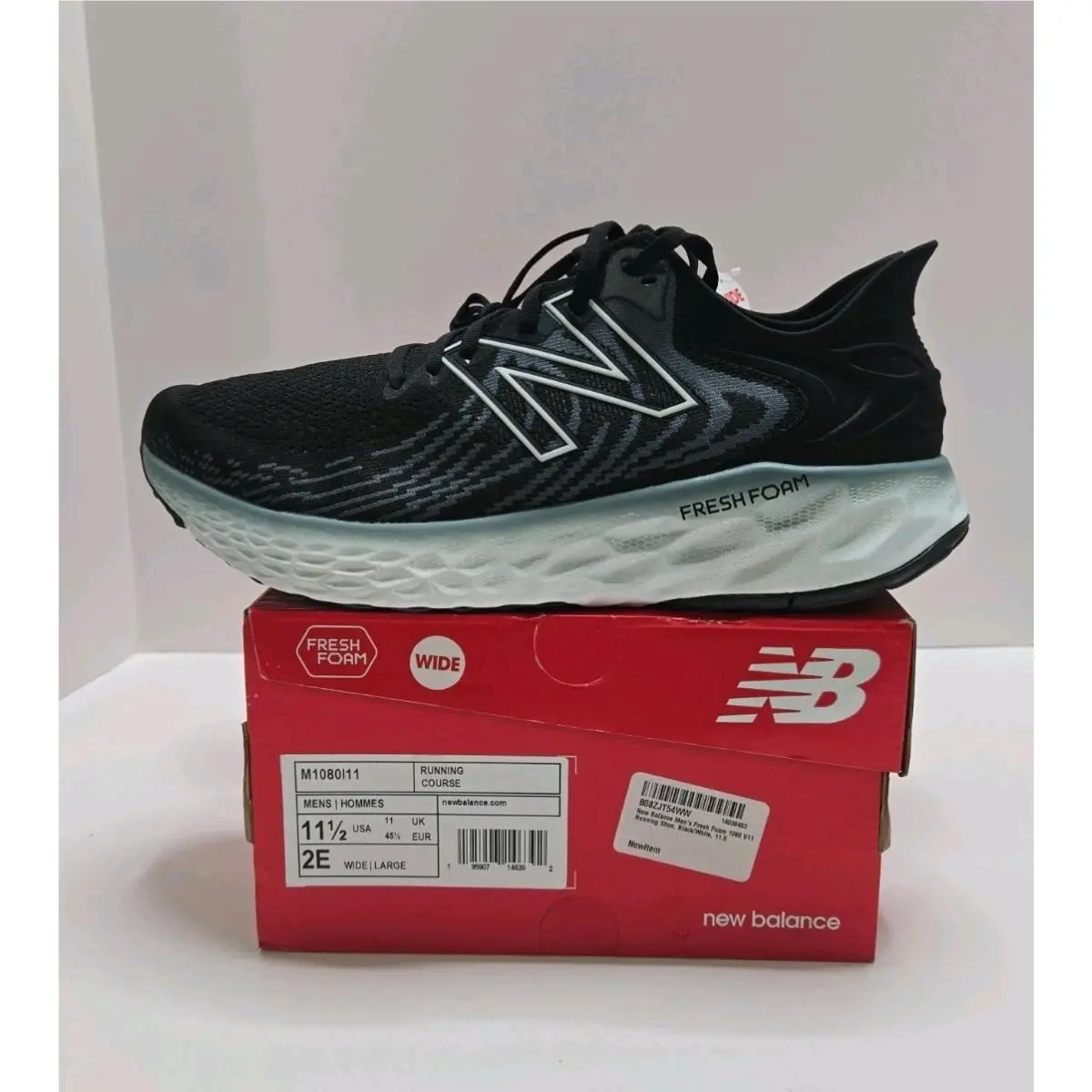 New Balance M1080 Fresh Foam Men’s Running Shoes Size 11.5 2E Wide Black/white