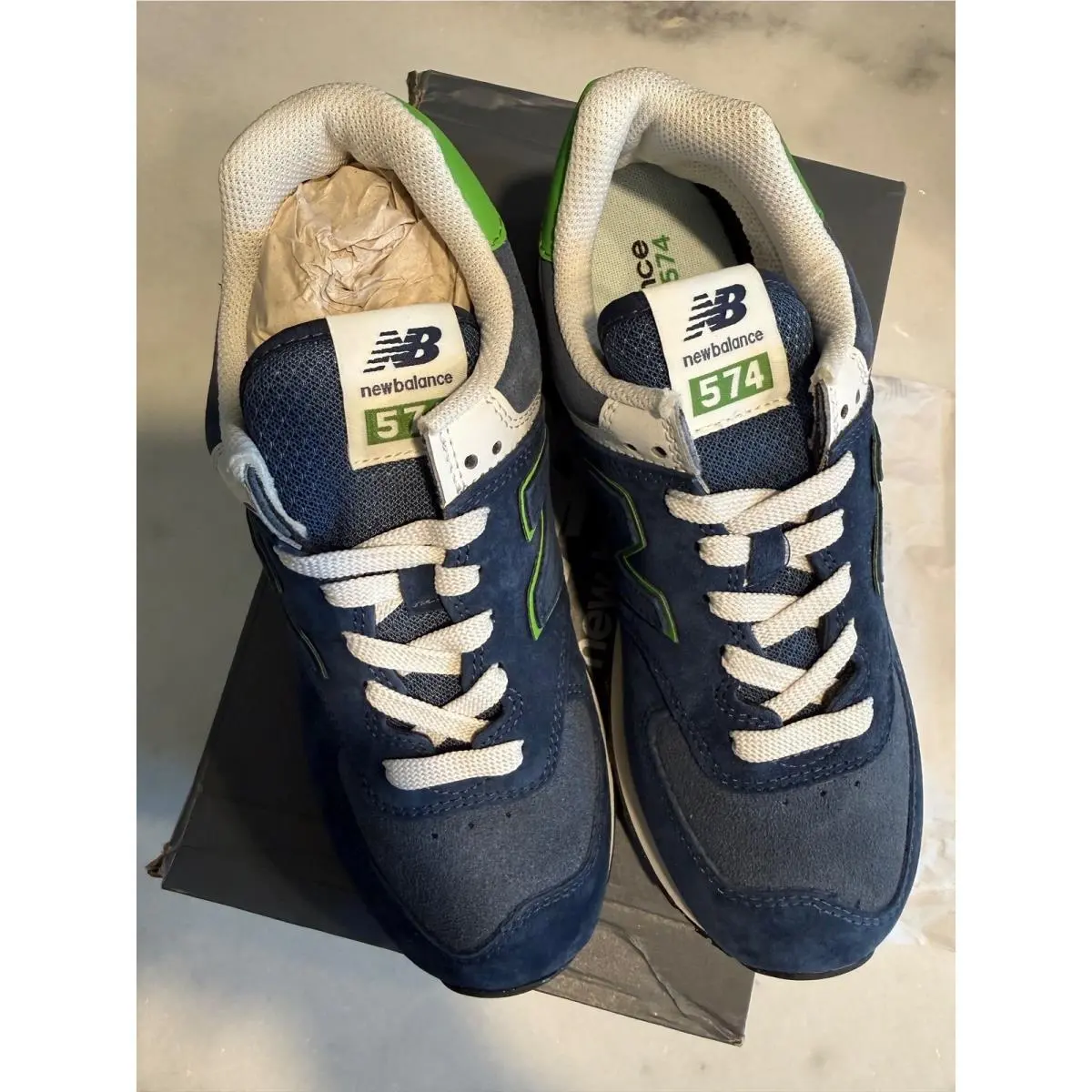 New Balance 574 Classics Navy Blue Green Sneakers U574QBL Womens 8 Mens 6.5