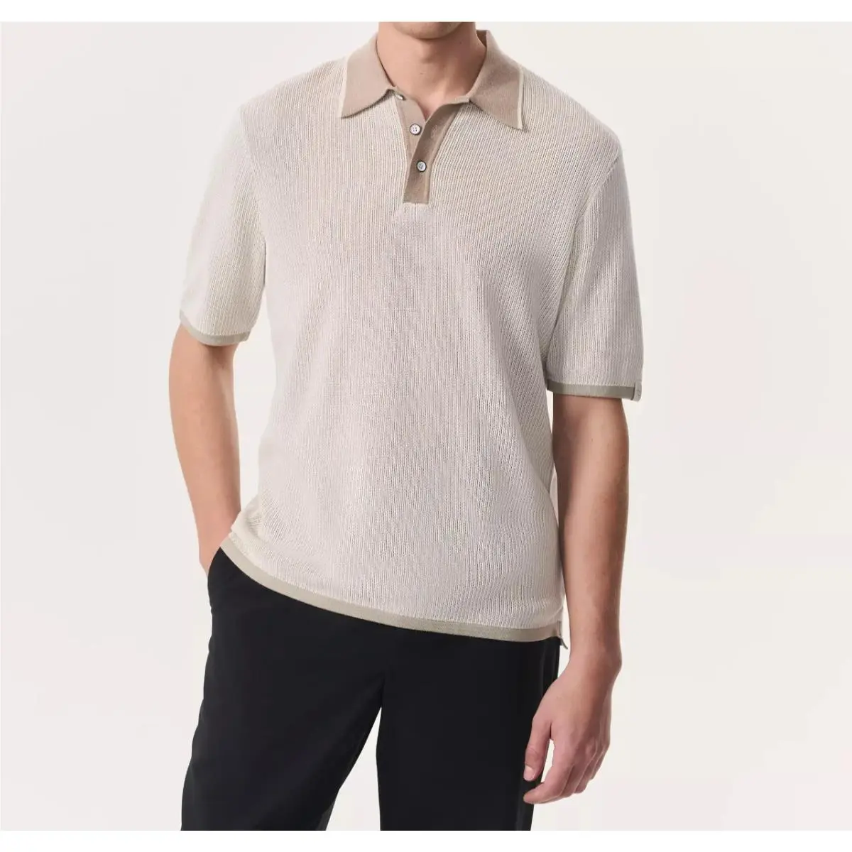 Rag Bone Polo Shirt Mens Small Tan Tipped Pullover Collared Knit Harvey