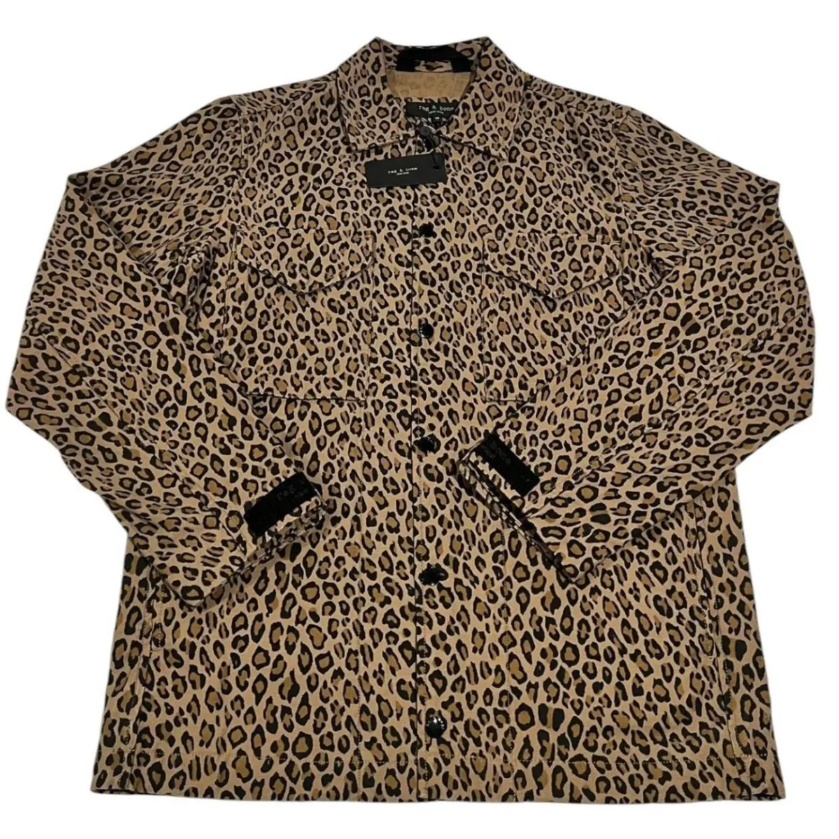 Rag Bone Leopard Flight Coach Jacket Tan Black Men`s XS