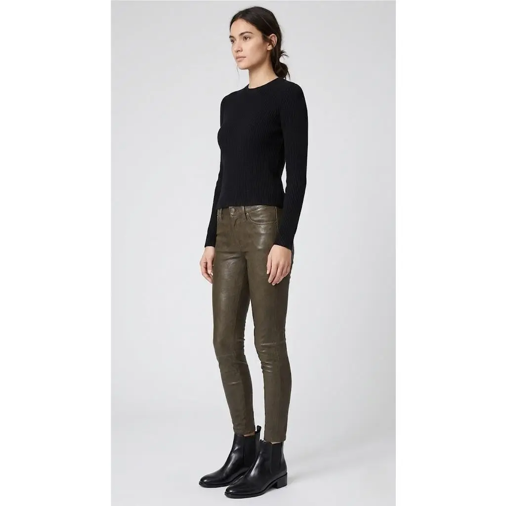 Rag Bone Capri in Army Green Stretch Leather Skinny Crop Pants 25 by Rag & Bone