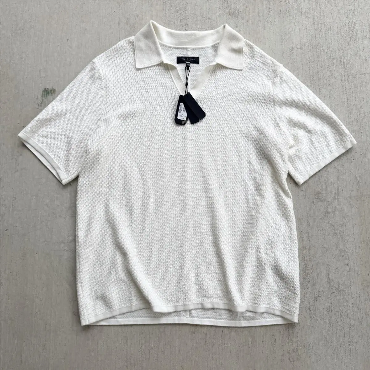 Rag and Bone Hayes Short Sleeve Johnny Collar Polo Size 2XL Men White Waffle