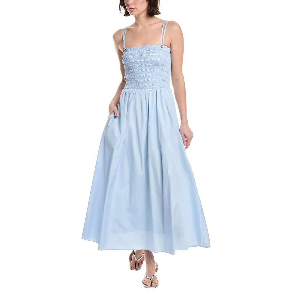 Rag Bone Hallie Poplin Cotton Maxi Dress Color Blue Size L by Rag & Bone